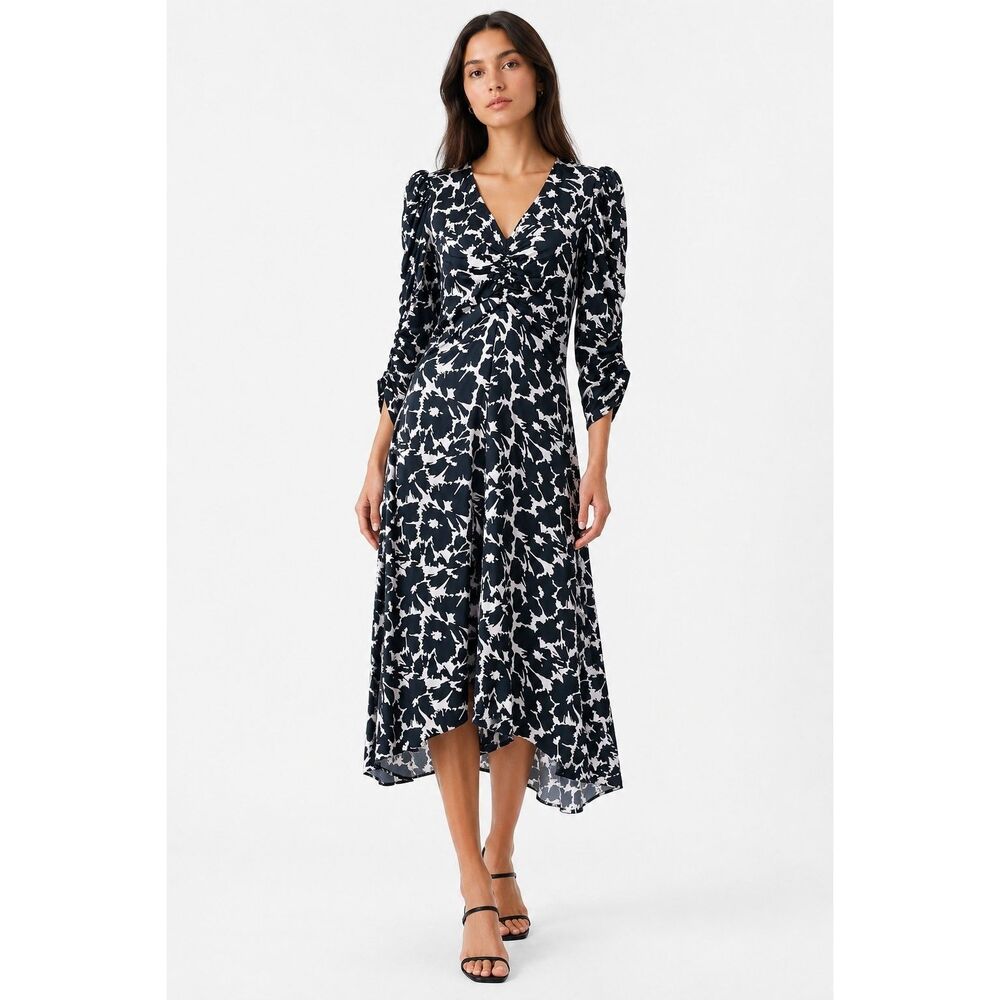 Gap Elegant Classic Wedding Guest Ruched Midi Dress Womens S Black White